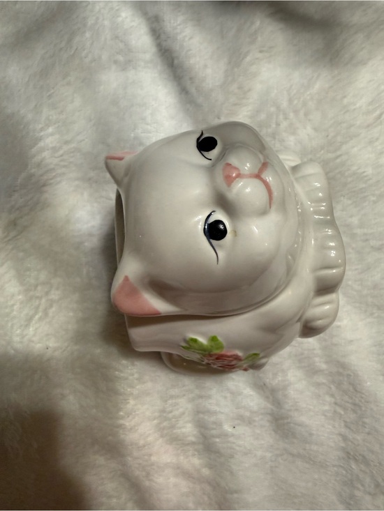 Other - Vintage White Ceramic Cat Creamer Pitcher w/ Pink Roses Kawaii Kitty Decor